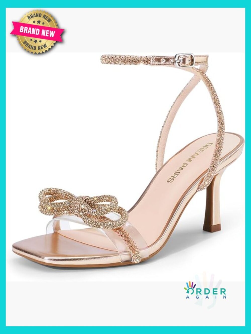 Sparkly Open Square Toe Stiletto Heels Rhinestone Ankle Strap Dress Sandals